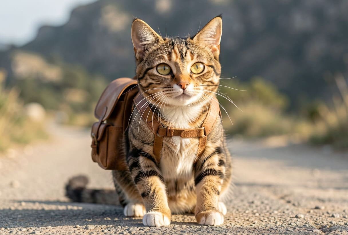 Cat wearing a travel harness for pet transportation services in Edmonton, Alberta
