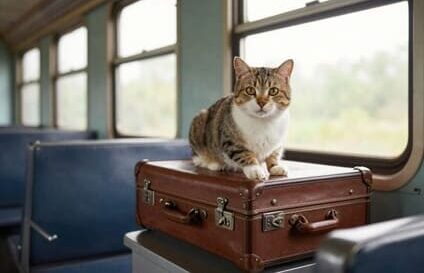 Cat resting on luggage during pet transportation in Ottawa, Ontario