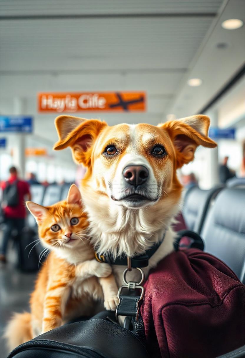 Dog and cat prepared for pet transportation services at Victoria International Airport