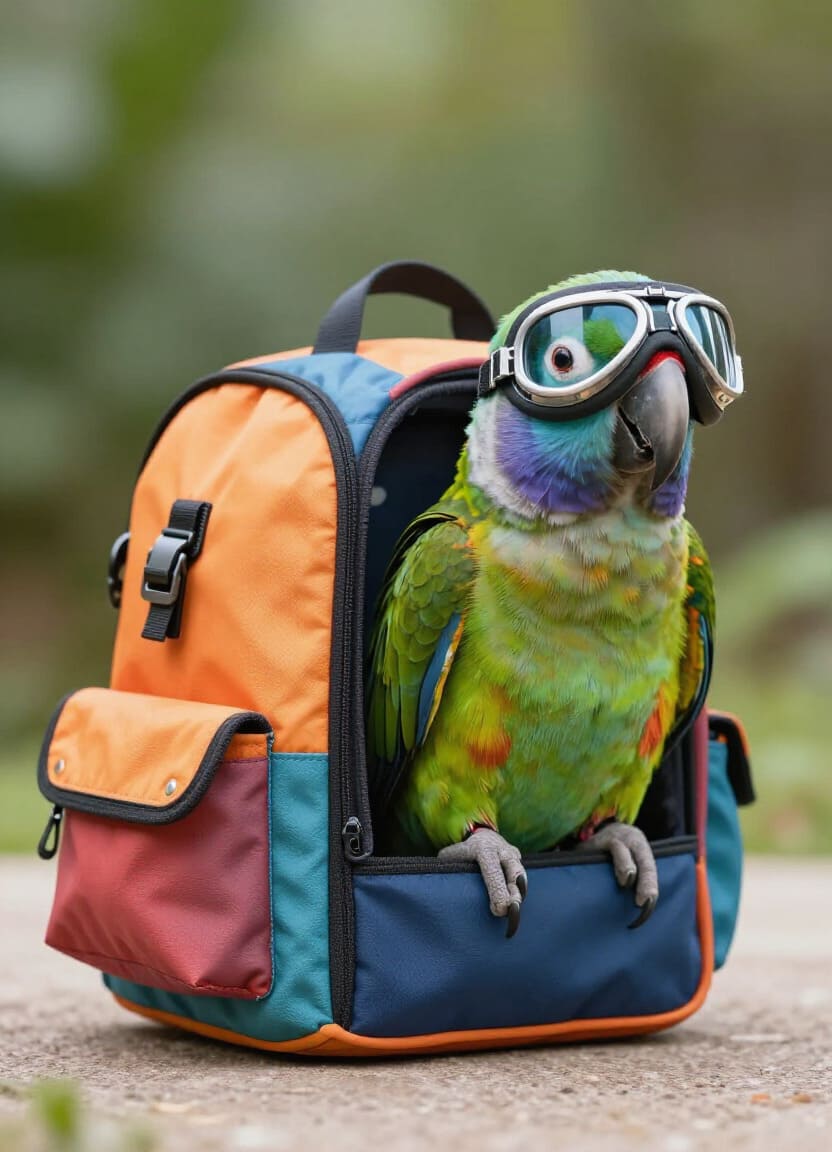 Parrot in a travel carrier for pet transportation services in Edmonton, Alberta