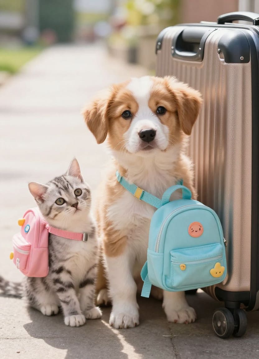 Puppy and kitten prepared for pet transportation services in Victoria, British Columbia