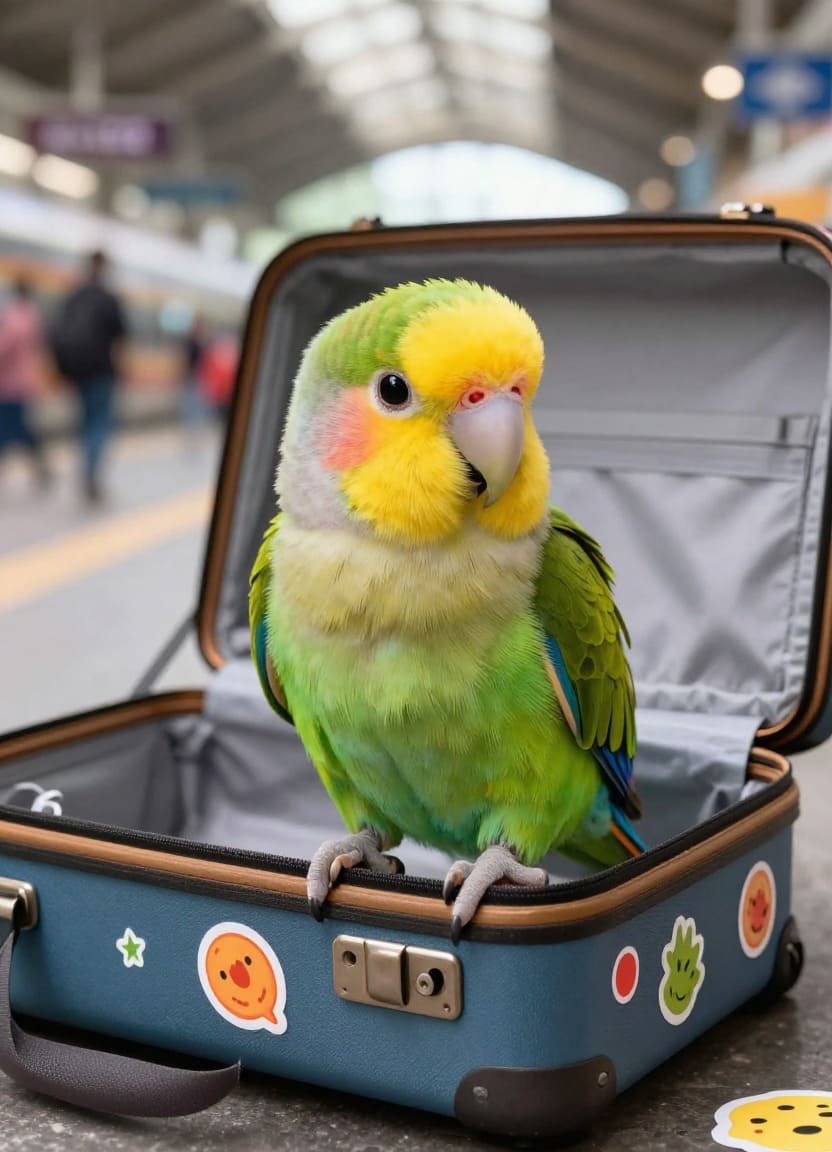 Parrot prepared for professional bird transportation from Saskatoon, Saskatchewan