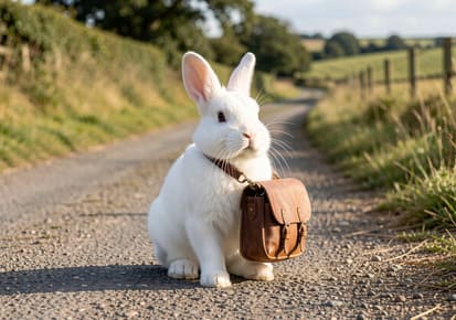 Rabbit travelling with carrier during a planned pet relocation from Vancouver, British Columbia