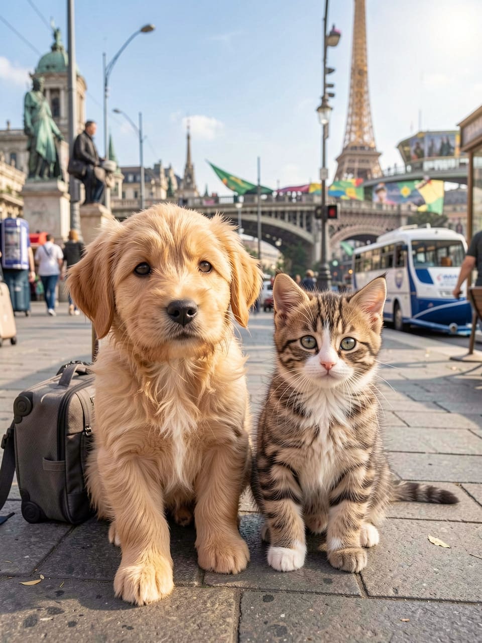 Dog and cat travelling together during an international pet relocation