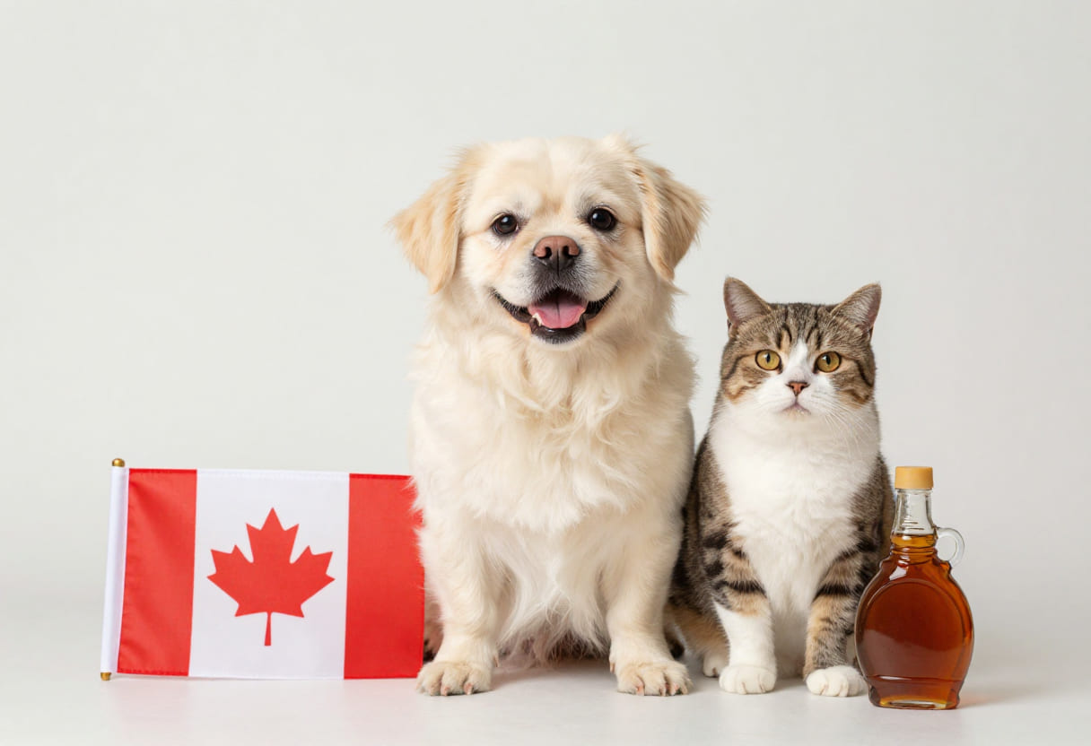 Dog and cat with Canadian items for pet shipping into Canada