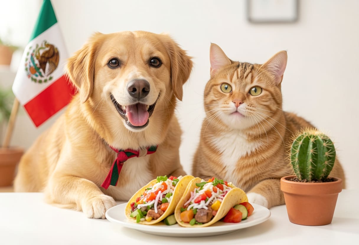 Dog and cat with Mexican items for pet shipping from Canada to Mexico