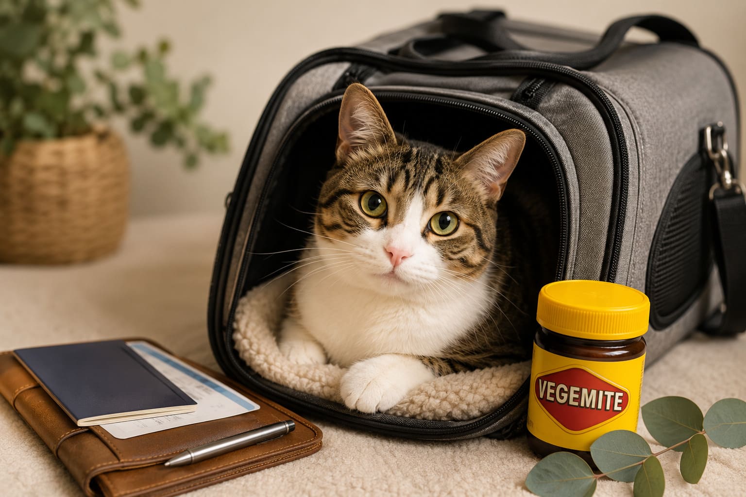 Cat prepared for a Canada to Australia pet relocation