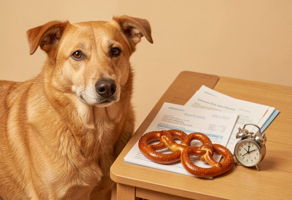 Dog with German items and travel papers