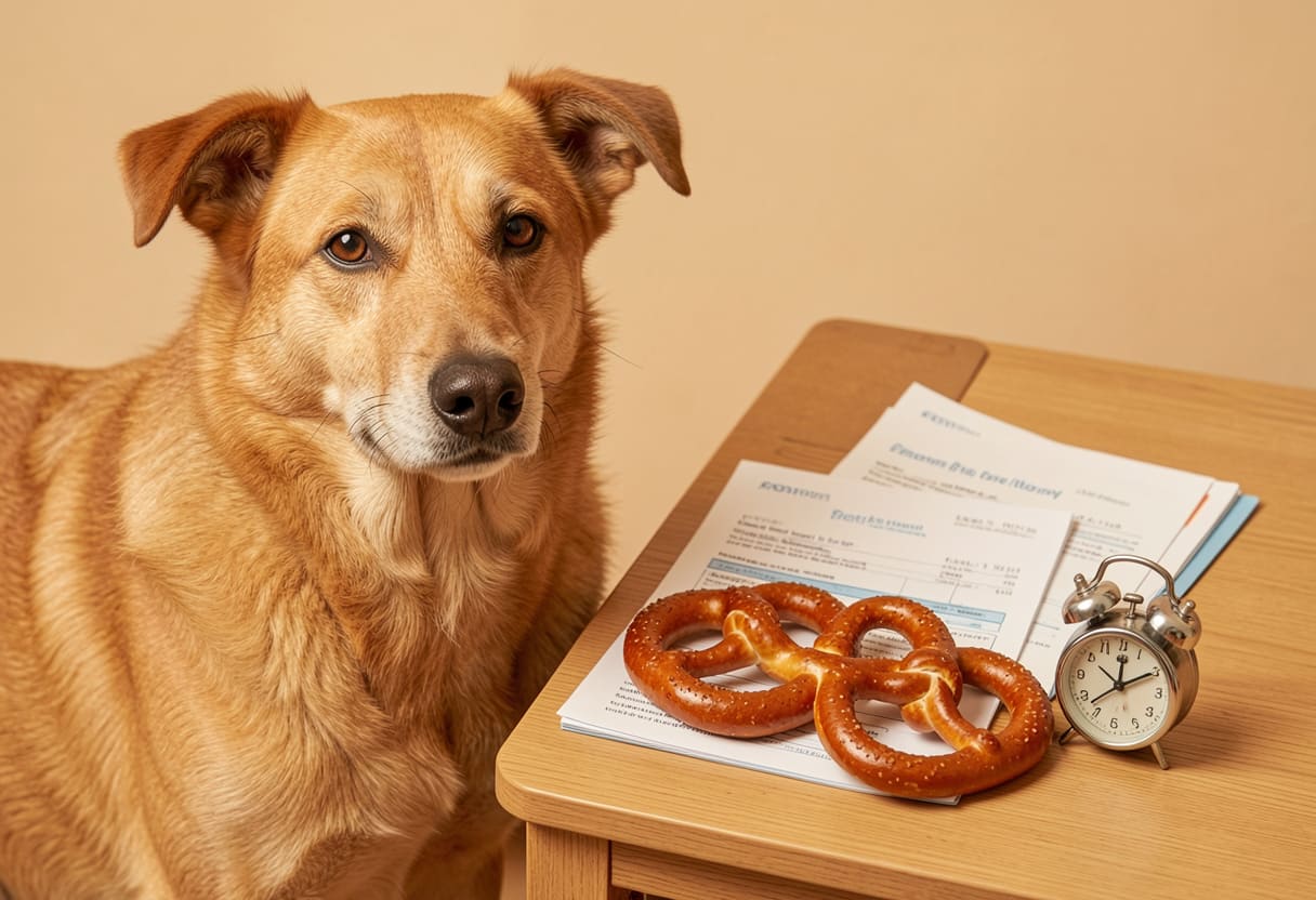 Dog with German items and travel papers