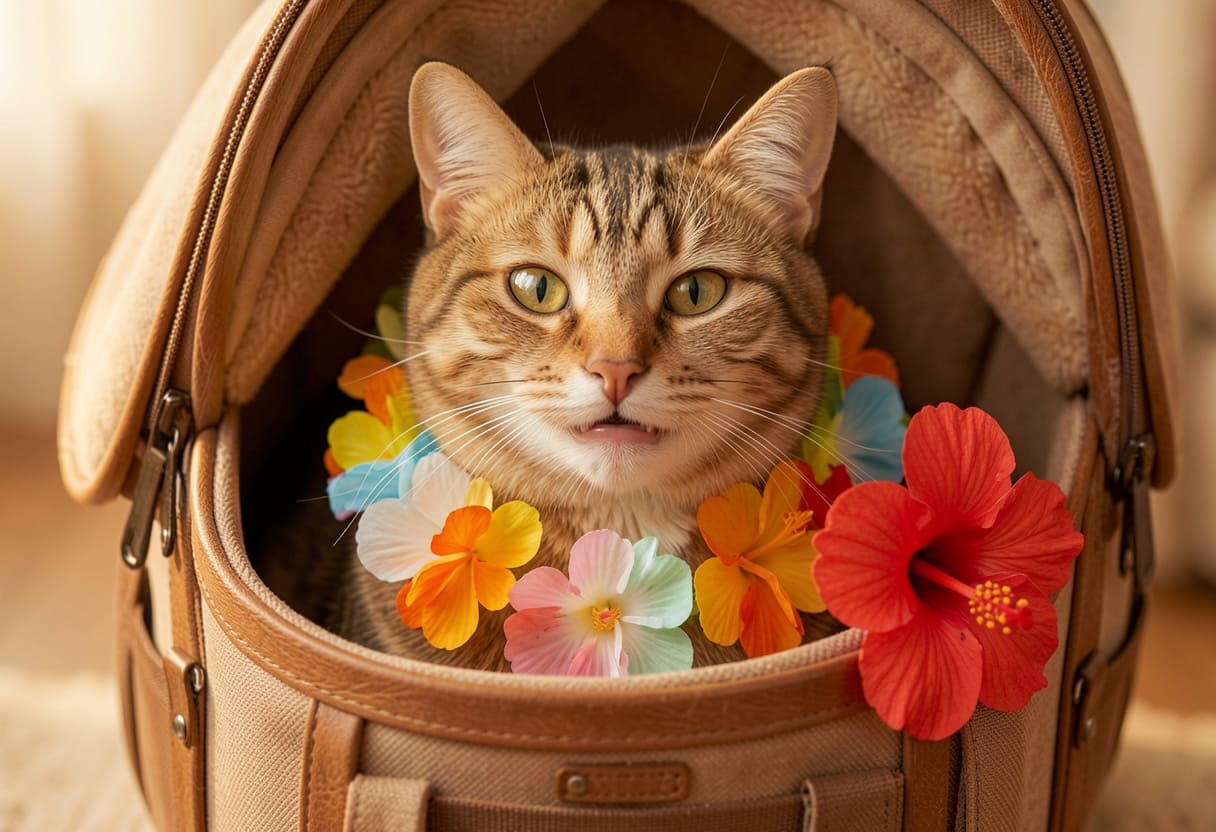 Cat ready for a move to Hawaii