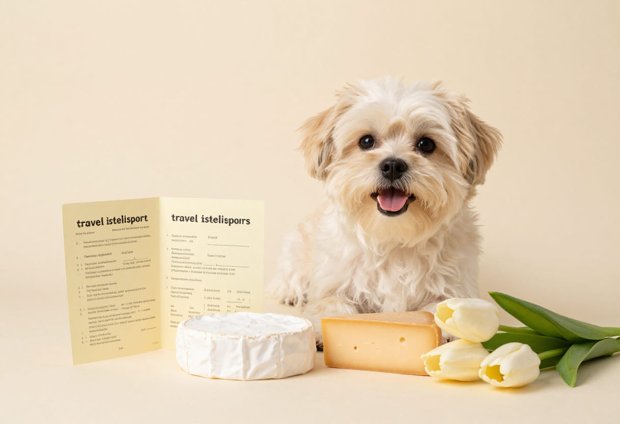 Dog with Dutch items and travel papers
