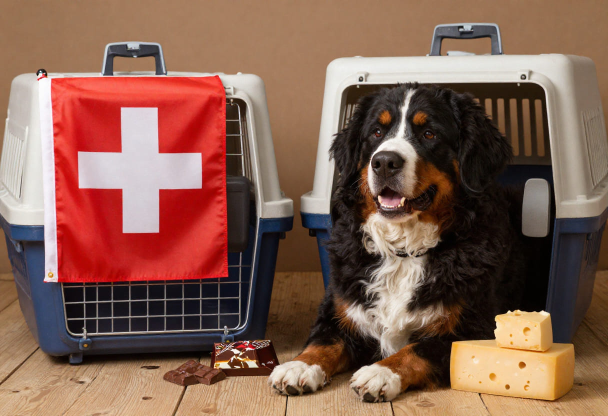Bernese mountain dog ready for pet relocation from Canada to Switzerland