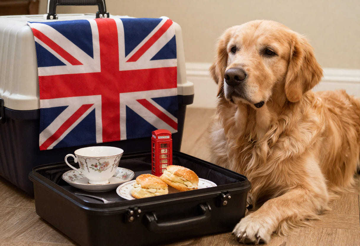 Golden retriever ready for pet relocation from Canada to the United Kingdom