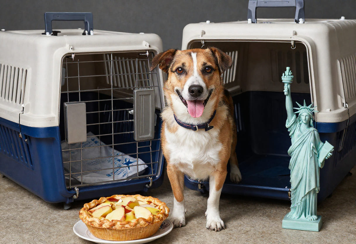 Dog ready for pet transport to the United States