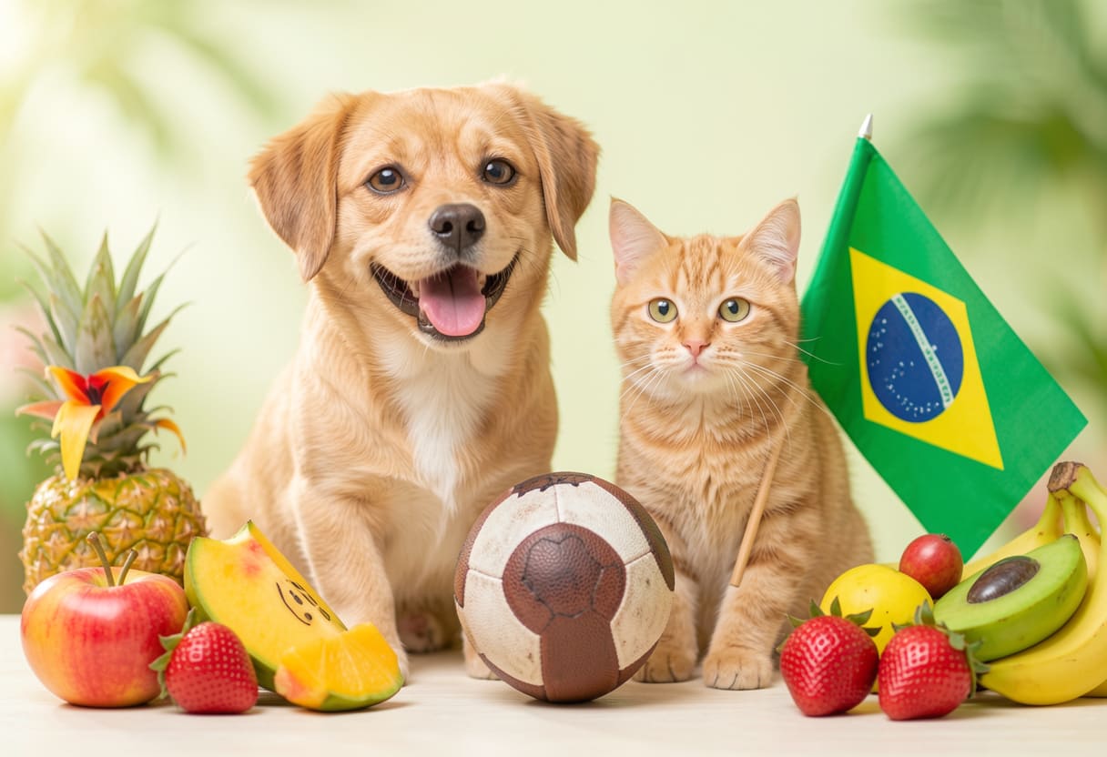 Dog and cat with Brazilian items for pet shipping from Canada to Brazil
