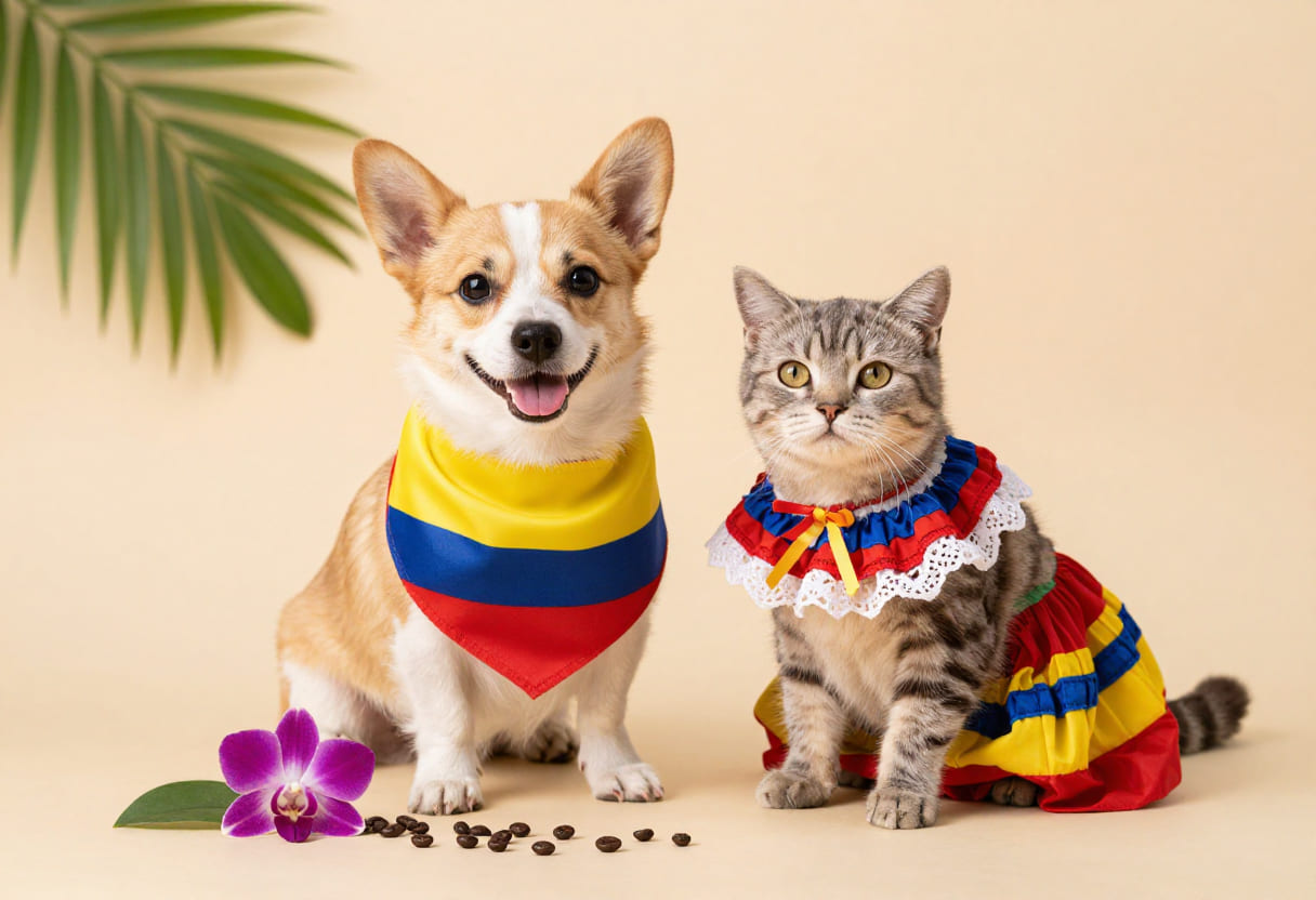 Dog and cat with Colombia items for pet shipping from Canada to Colombia