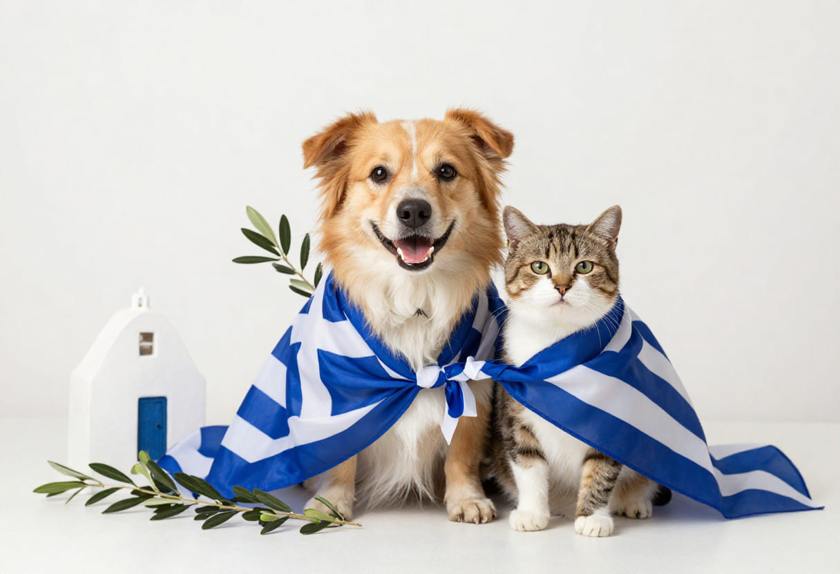 Dog and cat with Greece items for pet shipping from Canada to Greece