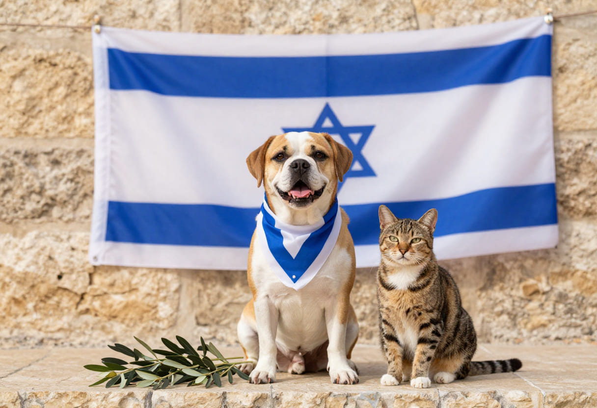 Dog and cat with Israel items for pet shipping from Canada to Israel