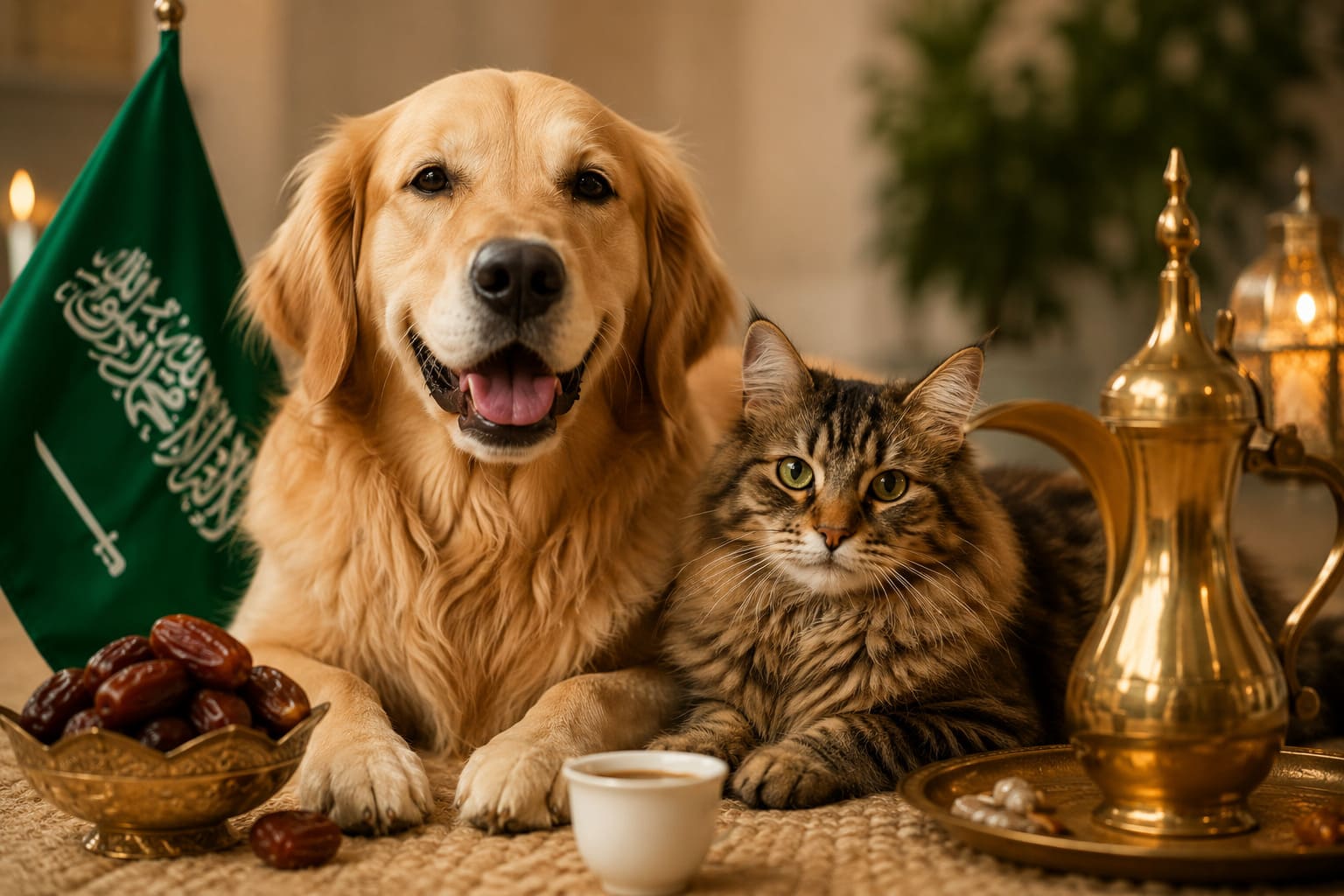 Dog and cat with Saudi items for pet shipping from Canada to Saudi Arabia