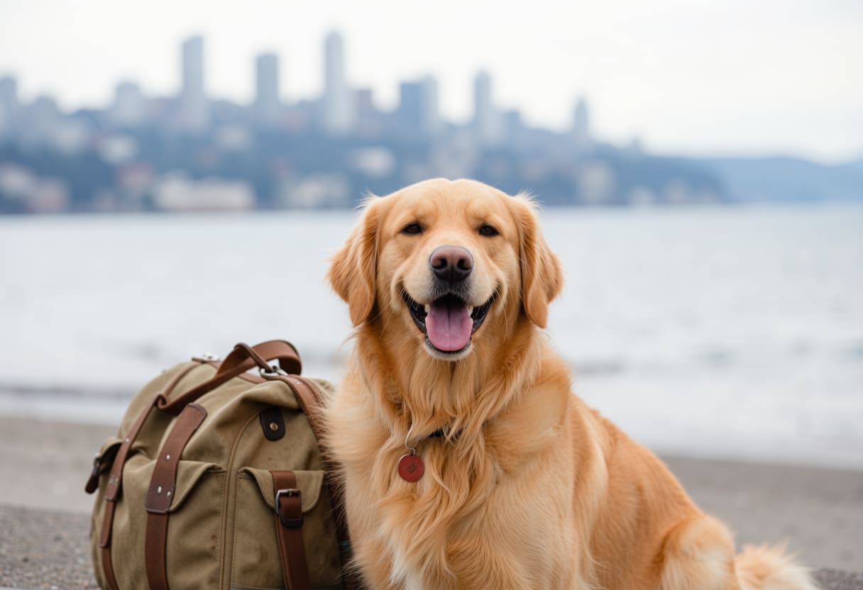 Dog and handler ready for pet transport in British Columbia
