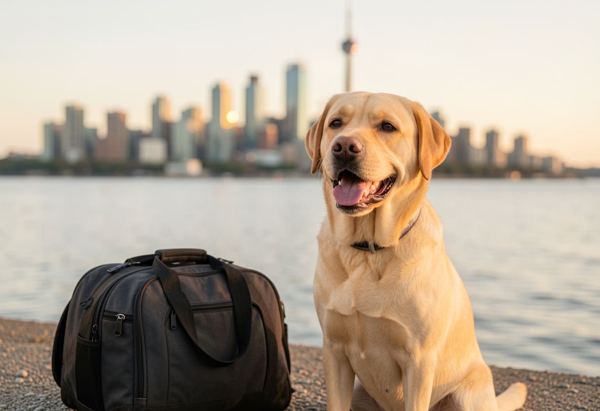 Dog and handler ready for pet transport in Ontario