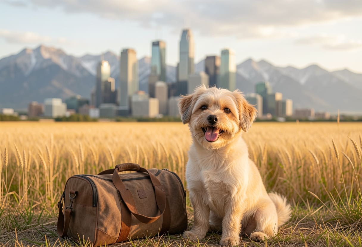 Dog and handler ready for pet transport across the Prairie provinces