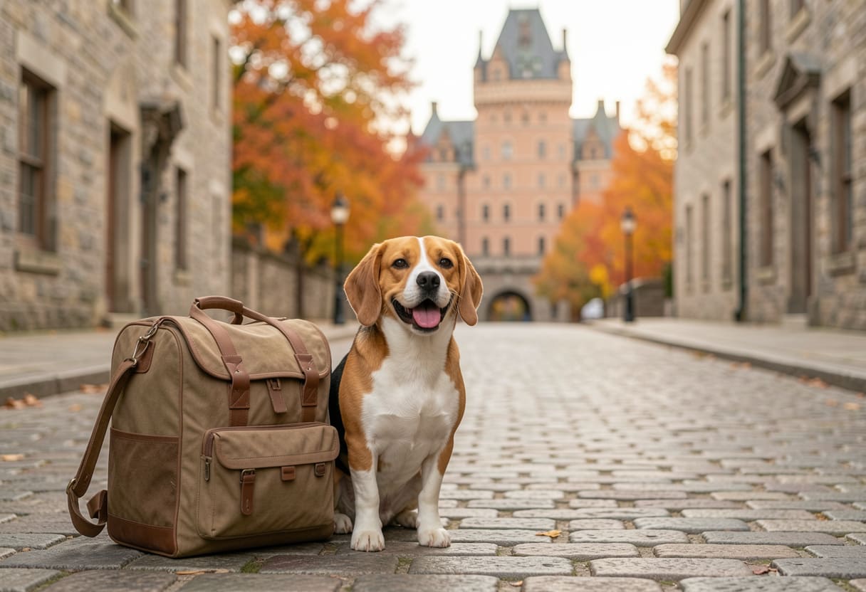 Dog and handler ready for pet transport in Quebec