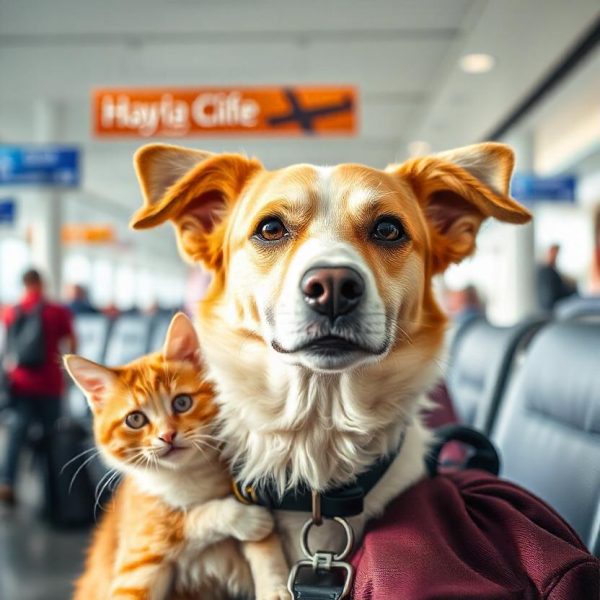 Dog and cat prepared for pet transportation services at Victoria International Airport