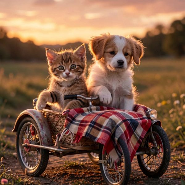 Dog and cat traveling together during a planned pet relocation from Montreal, Quebec